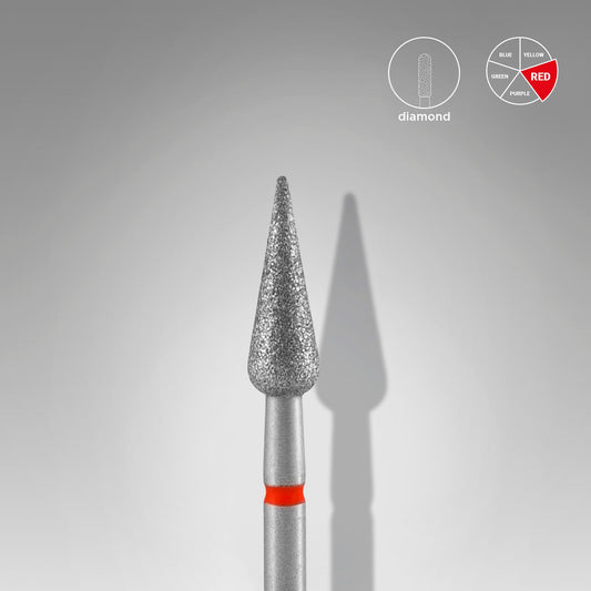Diamond nail drill bit pointed pear red STALEKS EXPERT head diameter 4 mm / working part 12 mm