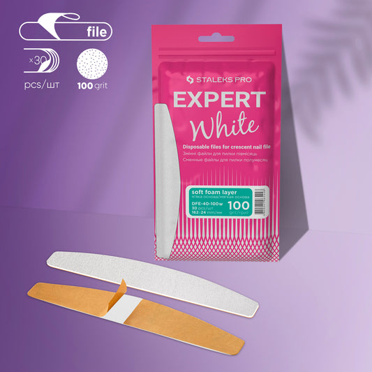 Disposable white files for crescent nail file on a soft foam layer STALEKS EXPERT 40 100 grit (30 pcs)