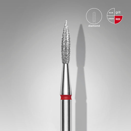 Diamond nail drill bit pointed flame red STALEKS EXPERT head diameter 2,3 mm / working part 8 mm