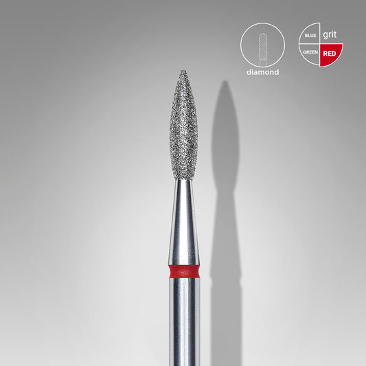Diamond nail drill bit pointed flame red STALEKS EXPERT head diameter 2,1 mm / working part 8 mm