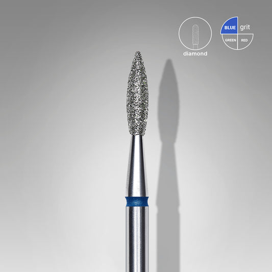 Diamond nail drill bit pointed flame blue STALEKS EXPERT head diameter 2,1 mm / working part 8 mm