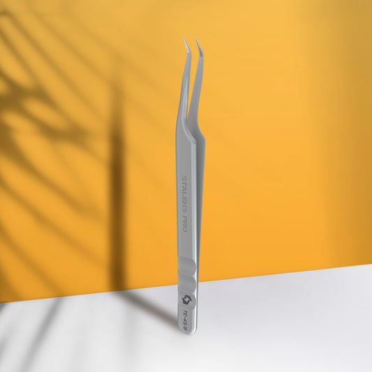Professional eyelash tweezers with fiber tips STALEKS EXPERT 45 TYPE 8 (mini L)