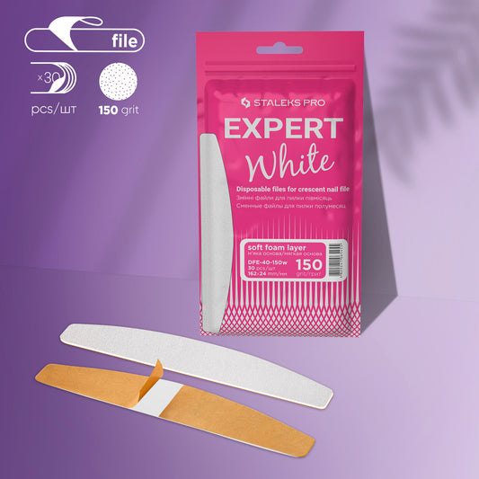 Disposable white files for crescent nail file on a soft foam layer STALEKS EXPERT 40 150 grit (30 pcs)
