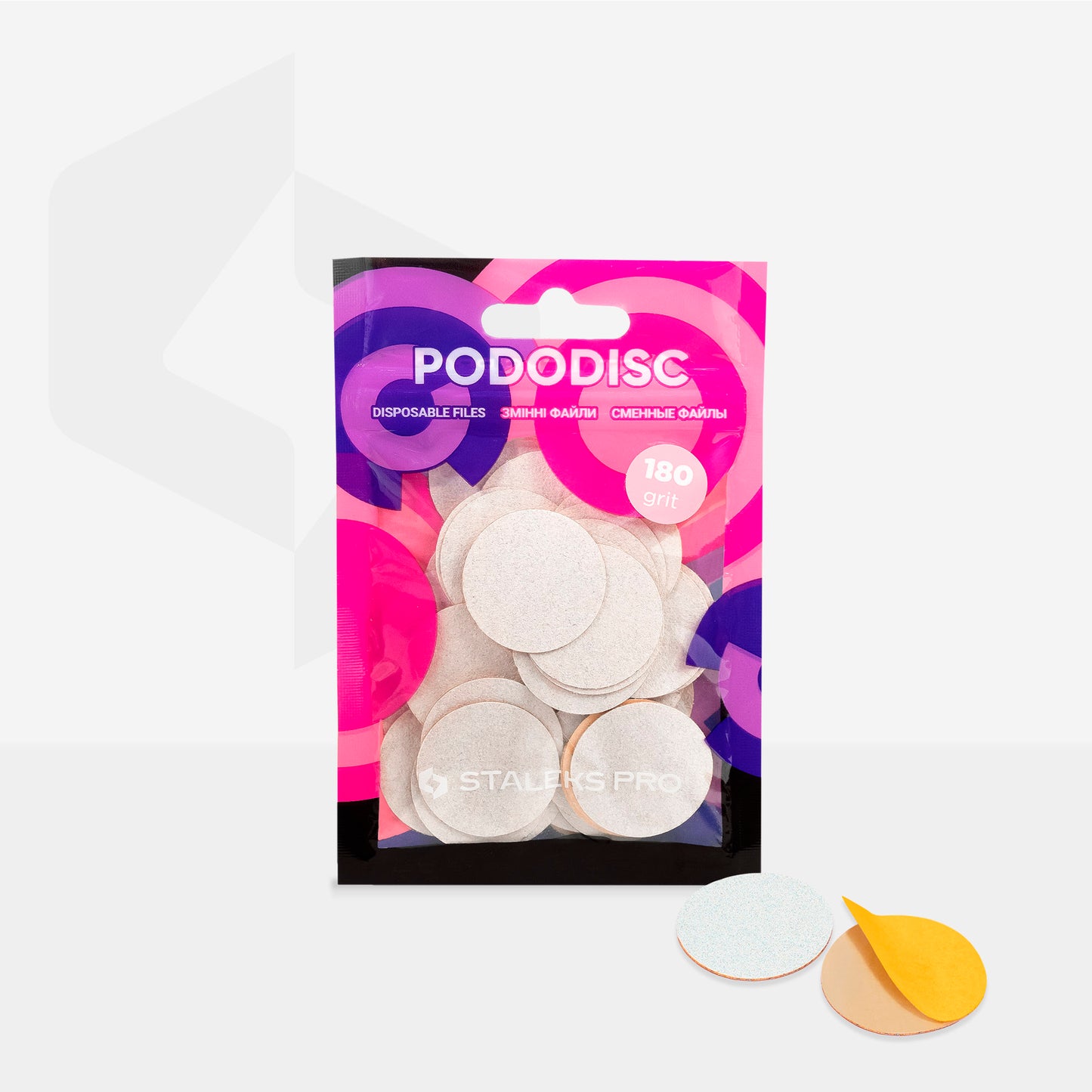 Disposable white files for pedicure disc STALEKS PODODISC L EXPERT 180 grit (50 pcs)