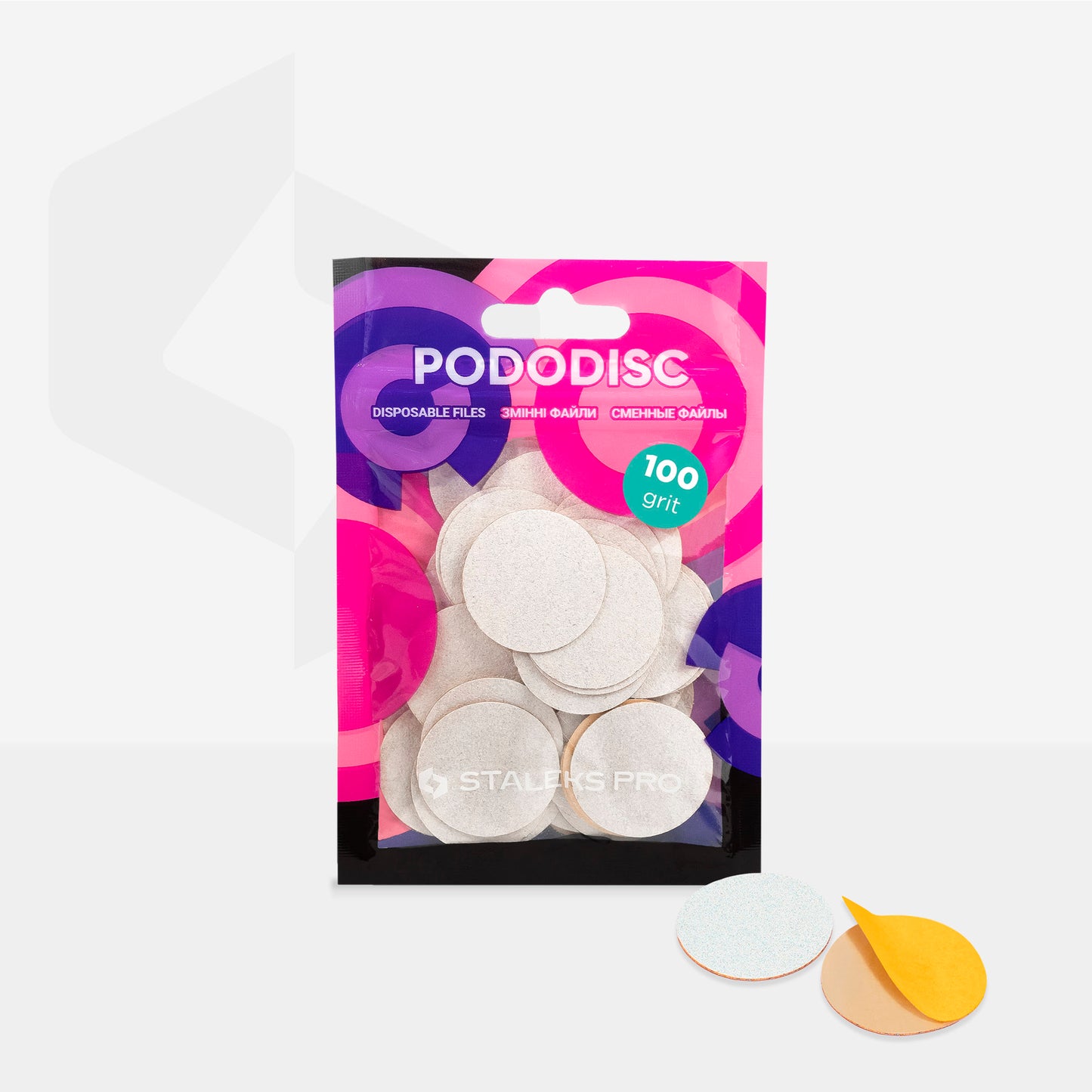 Disposable white files for pedicure disc STALEKS PODODISC L EXPERT 100 grit (50 pcs)