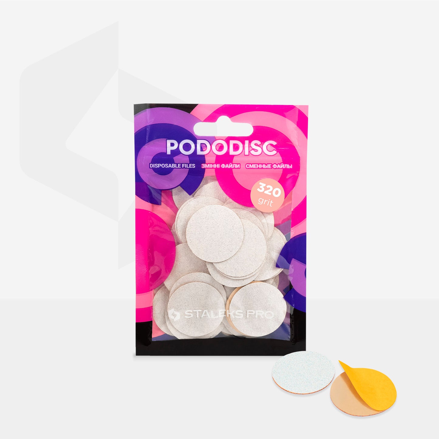 Disposable white files for pedicure disc STALEKS PODODISC L EXPERT 320 grit (50 pcs)
