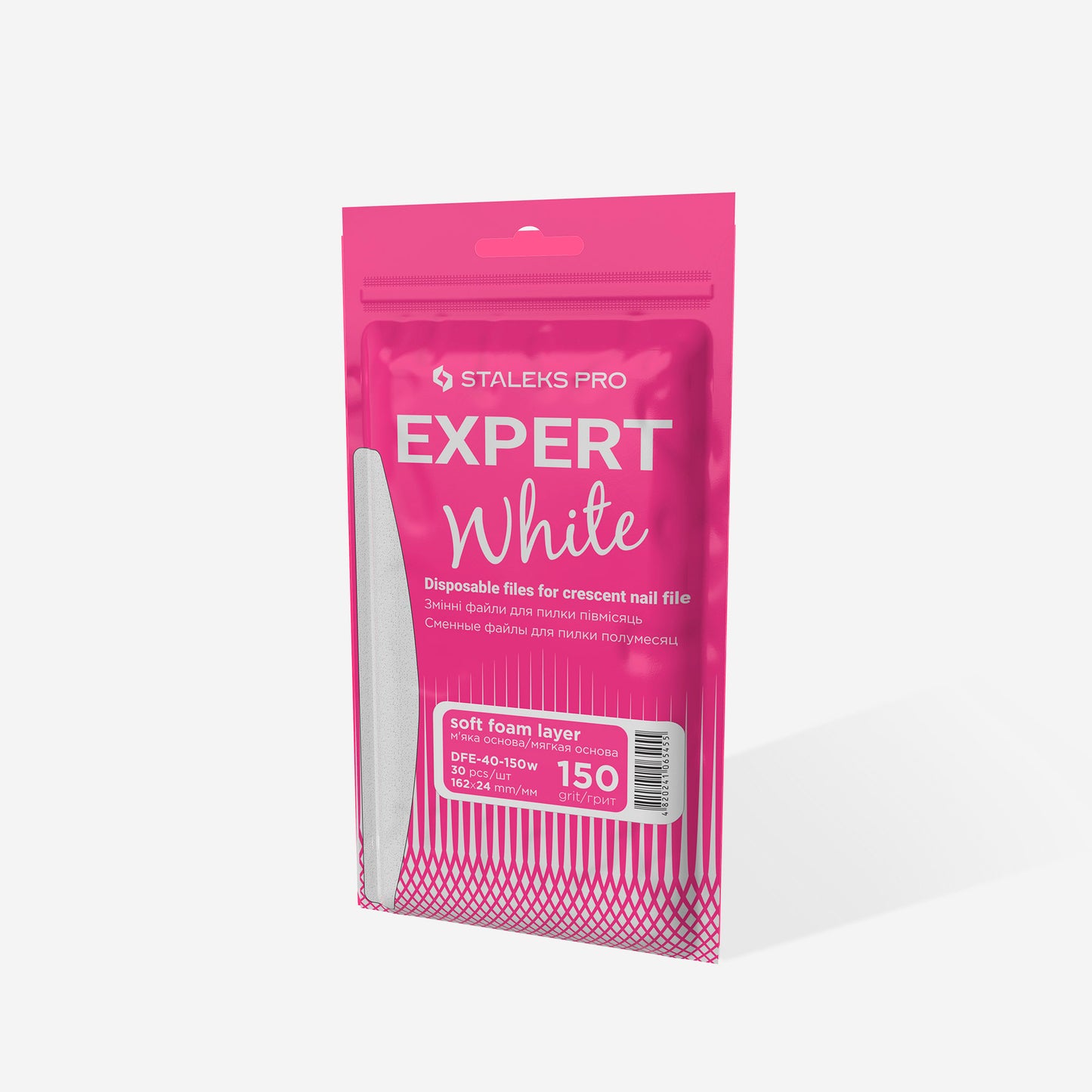 Disposable white files for crescent nail file on a soft foam layer STALEKS EXPERT 40 150 grit (30 pcs)