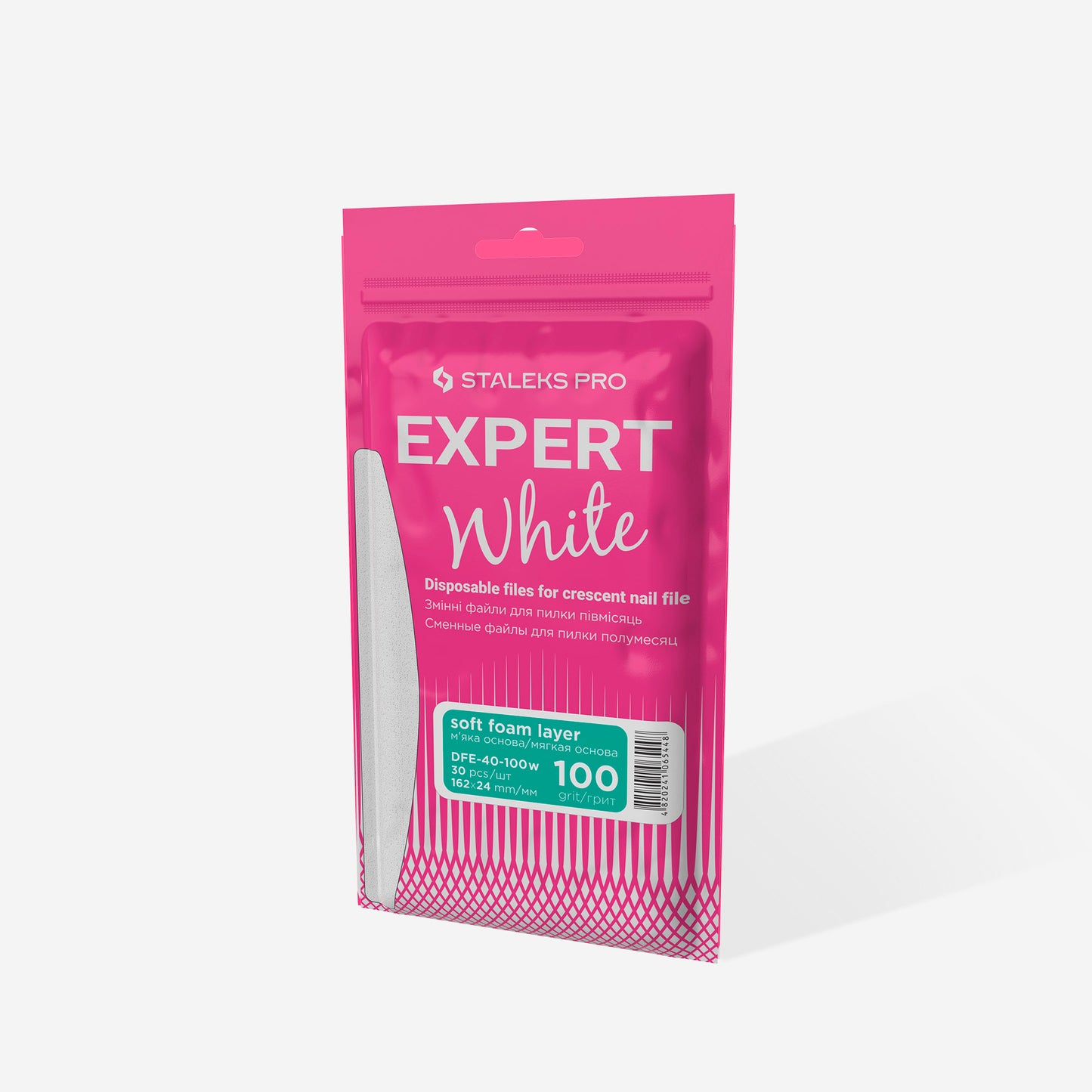 Disposable white files for crescent nail file on a soft foam layer STALEKS EXPERT 40 100 grit (30 pcs)