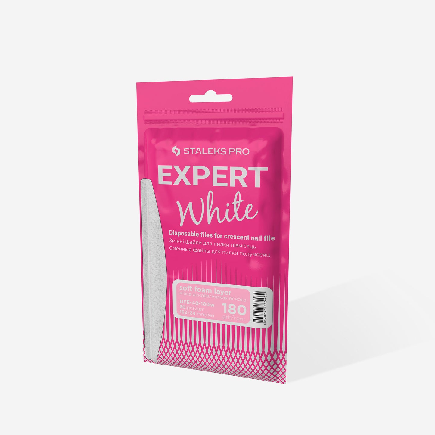 Disposable white files for crescent nail file on a soft foam layer STALEKS EXPERT 40 180 grit (30 pcs)