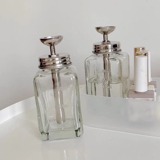 Clear Glass Empty Pump Dispenser Bottle - 180ml